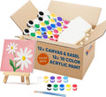 Mini Canvas and Easel Set with 10 Colors Acrylic Paint in Bulk Set of 12 - Kids Art Party Favors & Party Supplies - 4x4 Small Canvases for Painting with Mini Easel - Paint for Kids