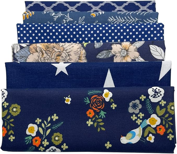 6Pcs Cotton Fabric Squares 20x20 Inch (50x50cm) Pre-Cut Quilt Squares Sheets Patterns Craft Cotton Fabric Bundle for Sewing Quilting Patchwork Crafting Home Décor Handwork (Navy Blue)