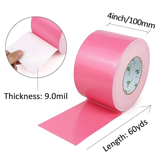 BOMEI PACK 4inch Wide Pink Duct Tape, Heavy Duty Strong Waterproof Industrial Color Duct Tape 9.0mil x 4inch x 60yds for Packing and Repairing