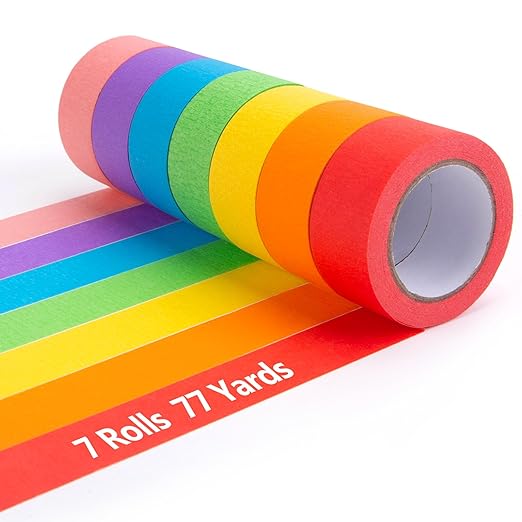 VGOODALL 7PCS Colored Masking Tape, Washi Tape Set for Arts & Crafts, Kids Art Supplies, 330 Feet x 1 Inch