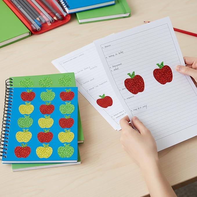 500Pcs Sparkly Laser Apple Decals for Teacher Rewards 1 roll Back to School Apple Stickers Roll for First Day of School Party Supplies Envelope Scrapbook Decor