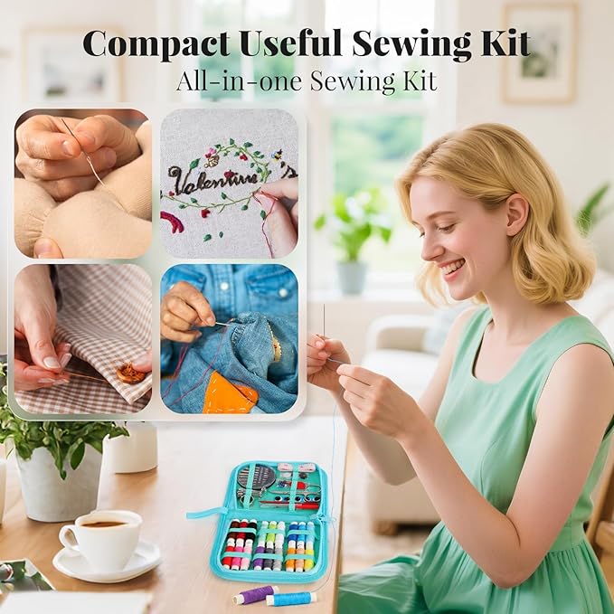 Coquimbo Sewing Kit for Adults, Traveler, Beginner, Emergency, Portable Sewing Supplies Accessories Contains Thread, Needle, Scissors, Measure Tape, Thimble, Christmas Gifts for Mom Grandma Girls Boys