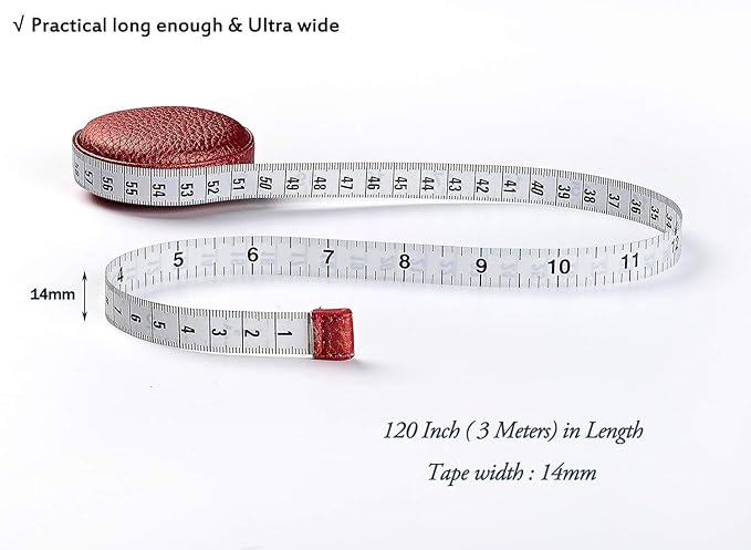 3m/120 Tape Measure Body Measuring Tape for Body Cloth Tape Measure for Sewing Fabric Tailors Medical Measurements Tape Dual Sided Leather Tape Measure Retractable (Red, 1 Pack)