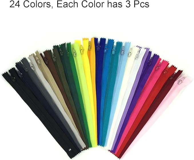 12 Inch Zippers, DOITEM 72 pcs 30cm/12 Inch Zippers for Sewing Multicolor Nylon Coil Zipper for Sewing and Crafts 24 Colors