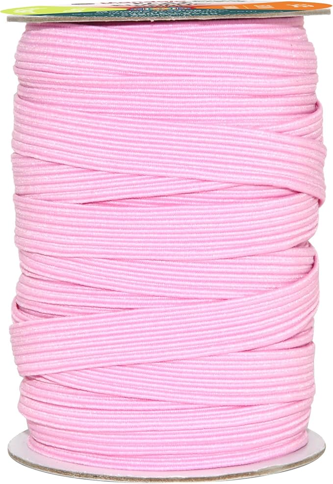 Mandala Crafts 16mm 20 Yds Roll of Pink Elastic Bands for Sewing - 5/8 Flat Elastics Cord - 5 8 Inch Braided Stretch Straps for Crafting