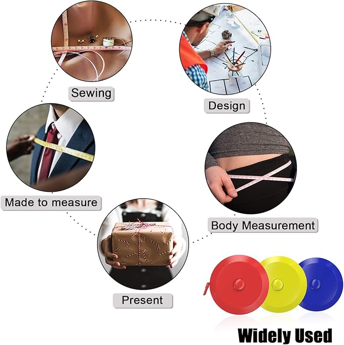 DiCUNO 60-Inch 1.5 Meter Soft and Retractable Tape Measure Medical Body Measurement Tailor Sewing Craft Cloth Dieting Measuring Tape (3 Colors Package with Soft Tape)