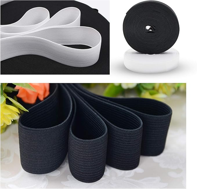 3/4 Inch Elastic Band High Elasticity Knit for Wigs Hair Bonnet Sewing, 2ROLLS(Black 5 Yard, White 5 Yard)
