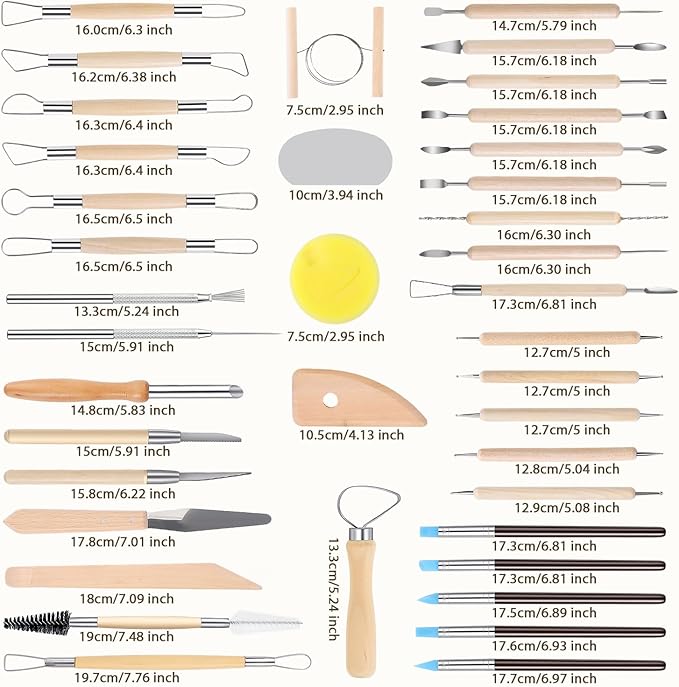 SHENOMAD 57PCS Clay Tools Kit with Wire Sculpting Tools Pottery Modeling Ceramics Polymer Tools Set for Air Dry Clay Carving Molding Pottery Crafting Beginners