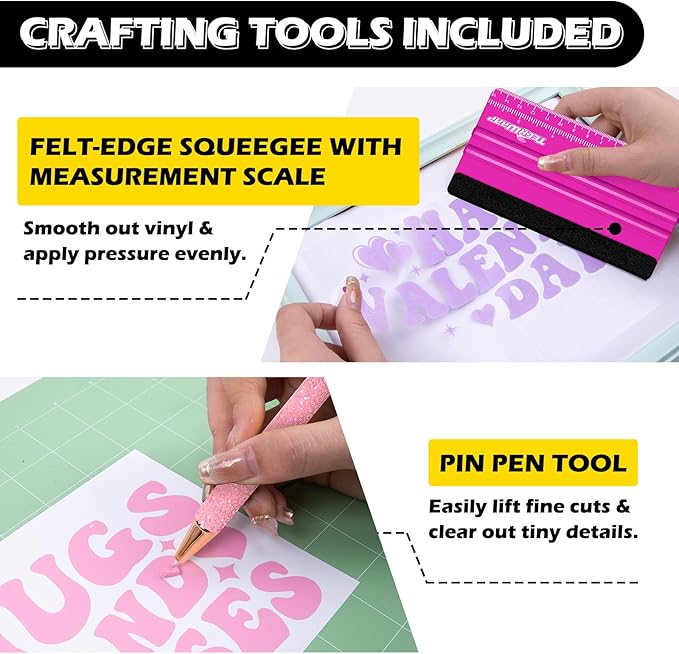 TECKWRAP 4 Pack 12"x12" Green Standard Adhesive Cutting Mats, with Precision Vinyl Pin Pen & 6 Inch Squeegee - Ideal for HTV, Vinyl, Quilting & Crafting, Compatible with Popular Cutting Machines