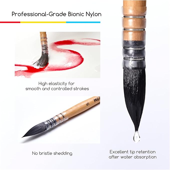 MEEDEN Watercolor Brushes Professional - 4 Pack Synthetic Squirrel Hair Artist Paint Brushes Set with Beech Wood Handle Great for Artists Hobbyists