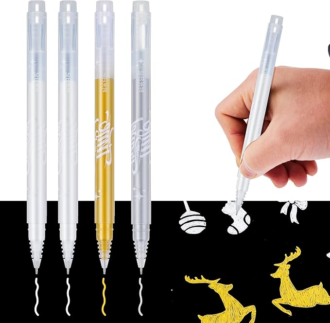YUANCHENG Gold Silver White Gel Pens, 4 Pack,0.8 mm Extra Fine Point Gel Ink Pens.Suitable for Black Paper Drawing,Card Making,Artists Drawing. Sketching,White Gel Pen for Art Highlight