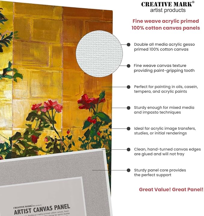 Creative Mark Cotton Canvas Panels 4x12" - 12 Pack - Professional Quality Fine Weave Acrylic Primed Artist Canvas Boards for Painting, Acrylics, Studios, & More