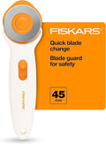 Fiskars 45mm Rotary Cutter for Fabric, Premium Steel Stick Fabric Cutter Cuts Through Multiple Layers, Right and Left Handed, Easy and Safe Blade Change, Arts and Crafts, Sewing and Quilting Tools