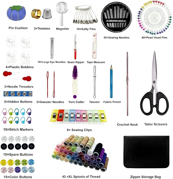 HYHJMISTY Sewing kit, Needle and Thread Kit for Sewing, 186 Pcs Sewing Accessories for Travel, Home, School and DIY Gift, Needles, Scissors, 43XL Thread Spools