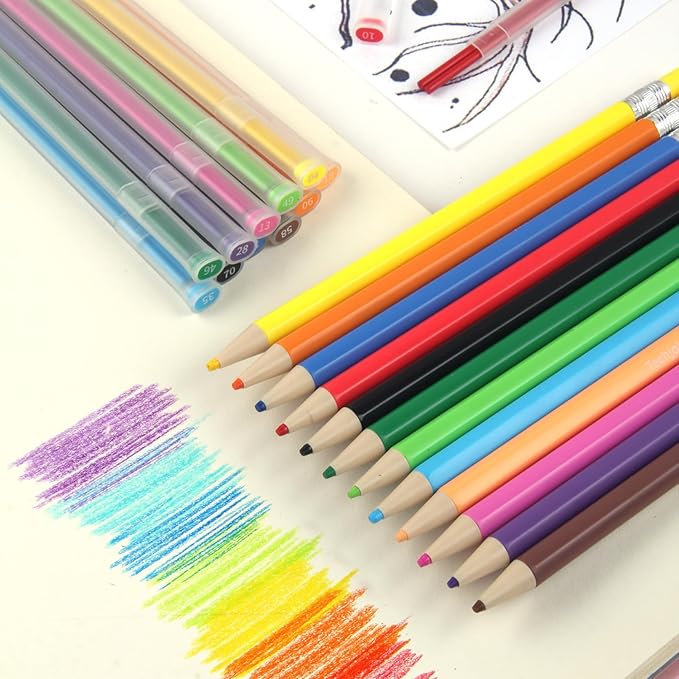 Colored Mechanical Pencil 2.6mm for Coloring and Drawing, Mechanical Colored Pencils, Mechanical Pencils with Sharpener and Case,12pcs with extra 24pcs colored leads