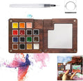 Mini Paint Palette Travel Kit - Mini Travel Watercolor Palette Set, Pocket Artist Water Color Travel Set with Colours, Binder Clips, Watercolor Pens, Wooden Paint Box for Painters Artists Students