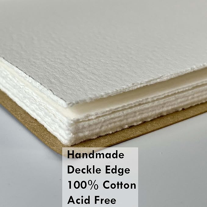 tumuarta Deckle Edge Watercolor Paper Sketchbook, 100% Cotton Paper Vintage Leather Sketch Book Journal, 140 Lb, 300 GSM, 24 Sheets Handmade Diary for Mixed Media Techniques. (Black, 7.5"x5")