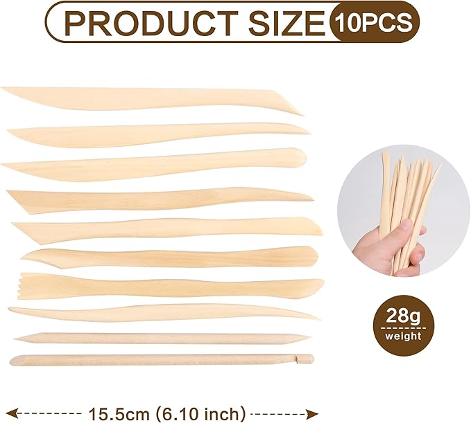 10Pcs Wooden Clay Sculpting Tools Set,Pottery Tools,Sculpture Tools for Cutting, Carving and Smoothing
