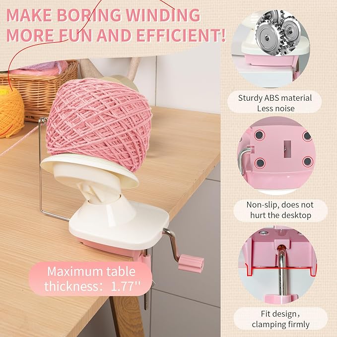Yarn Winder, Efficient Yarn Winder for Crocheting Make 3.5oz Yarn Cakes, Easy to Use and Install Yarn Ball Winder with Lower Noise, The Helper for Knitting Lover for Yarns Below Size 5