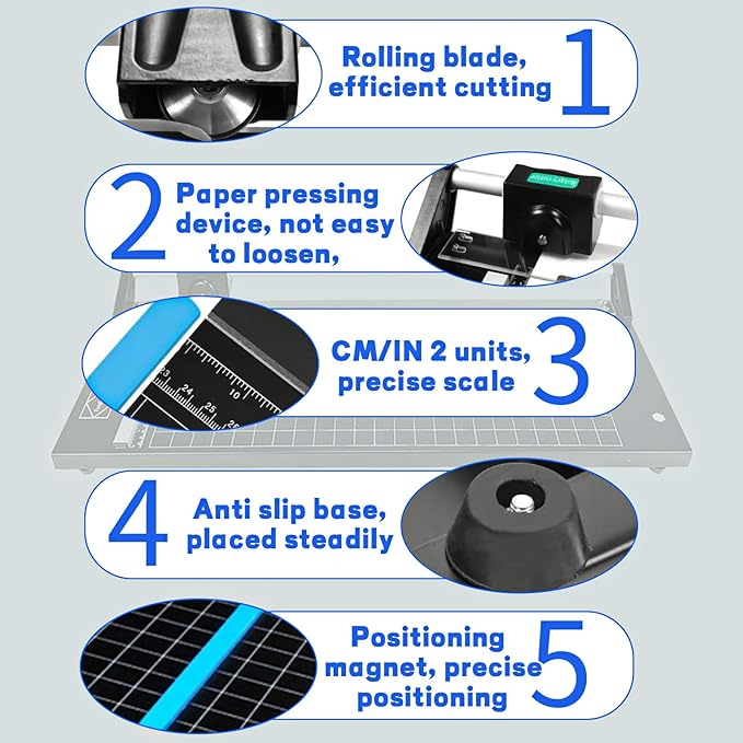 24 Inch Manual Precision Rotary Paper Trimmer, Rotary Paper Cutter Trimmer for Photo Paper, Film, Art Paper Jam, Office Paper, Thin Plastic Soft Board, PVC,Cutting Table,Professional Rolling Trimmer