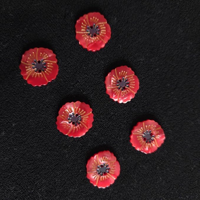 Red Poppy Shaped Buttons for Crafts,Acetate Button for Clothes,Buttons for Sewing,Button Bulk,Pack of 6