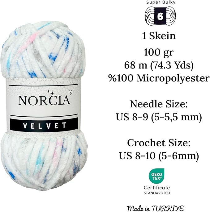 Soft Velvet Yarn Chenille Yarn for Crocheting Super Bulky 3x100g (3x74.3 yds) Baby Blanket Yarn for Knitting Amigurumi Yarn for Crochet Weaving Craft