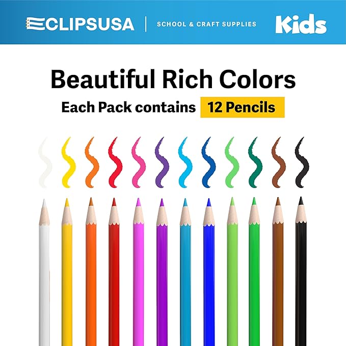 E-CLIPS USA Colored Pencils Bulk, Colored Pencils For Kids Or Adults, Map Coloring pencils, 12 Per Box, Box May Vary (1 Box)