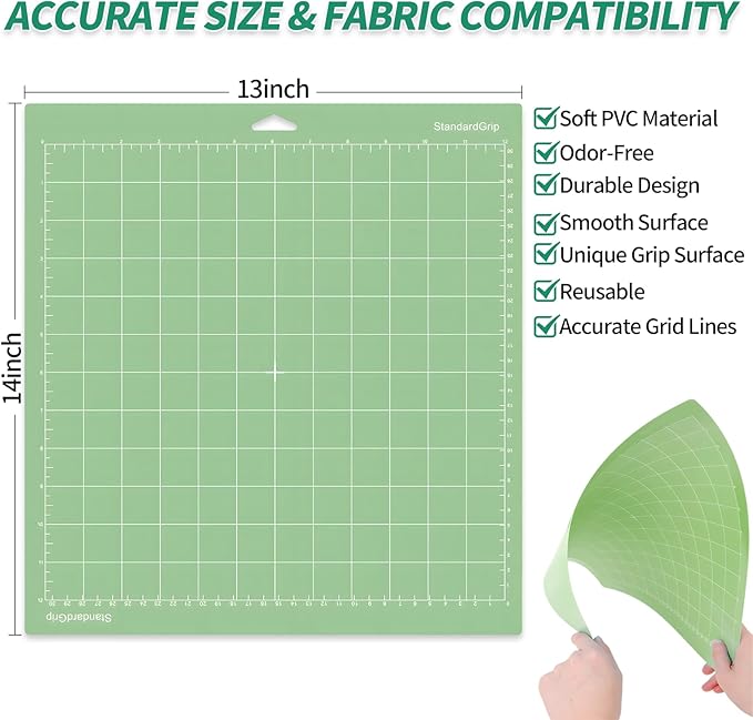 2 PCS Grip Cutting Mats, Non-Slip 12x12 Inch Green Cut Mats, Standard Sticky Grip Mat Compatible with Cricut Explore Air/Air 2/Maker Series Cutting Machines, Cutting Mats for Crafts DIY