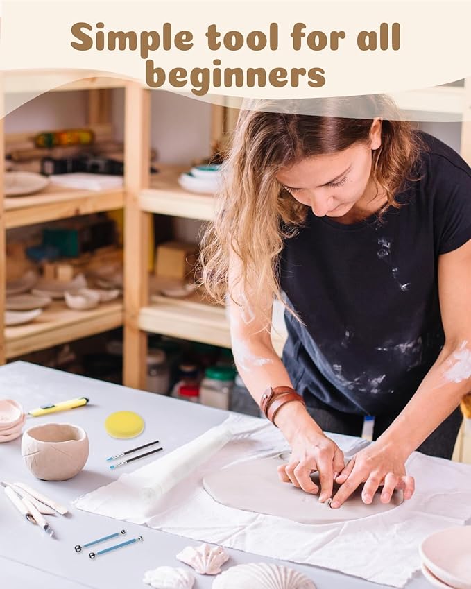 Air Dry Clay for Adults, Air-Dry Clay Starter Kit for Beginners Clay Kit, Includes Air-Dry Clay, 19 Clay Tools Kit, 12 Paints, 26 Letter DIY Clay Cutters, Varnish, Guide, Colored Rocks