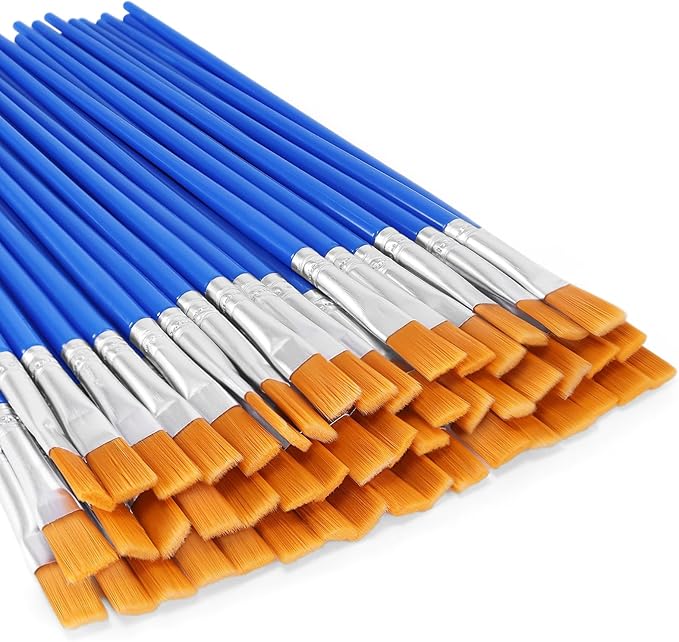 Paint Brush Bulk, 50 Pcs Small Brushes for Acrylic Painting, Craft Paint Brushes Set for Kids Watercolor Face Canvas Detail Painting (Flat)