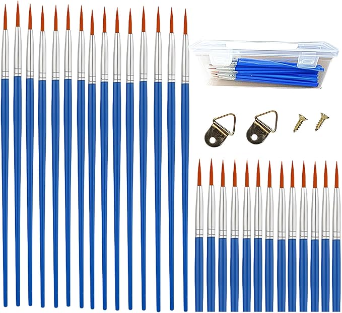 50 Pcs Boxed Paint Brushes, Washable Flat and Round Art Brushes, Suitable for Student, Teaching and Craft Detail Painting, Graffiti, Watercolor Painting and face Painting (Circle)