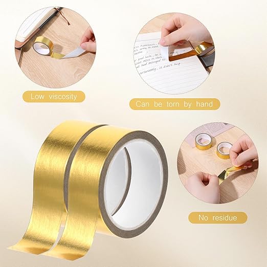 4 Rolls Gold Washi Tape Shiny Metallic Color Wall Tape Foil Crafts Washy Sticker Self Adhesive Mirror Stickers Roll Decorative Strips for DIY Crafts Graphic Arts (0.59In x16FT)