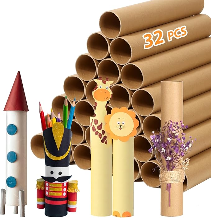 32 Pack Cardboard Tubes for Craft - 1.7 x 10 Inches, Empty Toilet Paper Rolls for Crafts Tubes Craft Supplies, Premium Kraft Paper Strong And Pressure-Resistant
