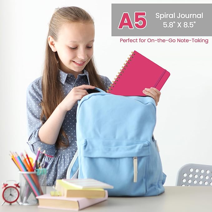 CICPAP Lined Spiral Journal Notebook, A5 College Ruled Notebook for Journaling, Note-Taking, and Daily Planning, Durable Hardcover with an Elegant Design, Rose Red