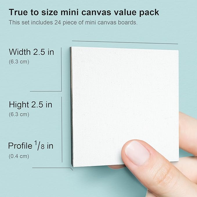 AUREUO Mini Magnetic Canvas Panel 2.5x2.5 Inch / 24 Pack - Small Square Flat Canvas Board with Magnet Back Art Gift Set Bulk Pack Tiny Thin Canvases for Christmas Painting & Craft