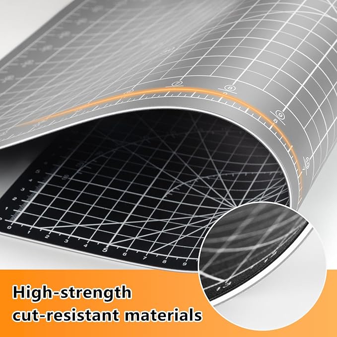 Ecraft Self Healing Cutting Mat:18" x 24" Double Sided 5-Ply Hobby Mat, A2 Rotary Cutting Sewing Mat for Crafts, Fabric,Sewing,Quilting,Scrapbooking,Projects,Grey/Black