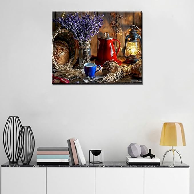 Paint by Numbers Kits for Adults Rustic Style DIY Oil Painting Kits on Canvas with Paint Brushes and Acrylic Pigment Wheat Oil Lamps Watercolor Paint Home Wall Decor Artwork 16x20 Inch (Frameless)