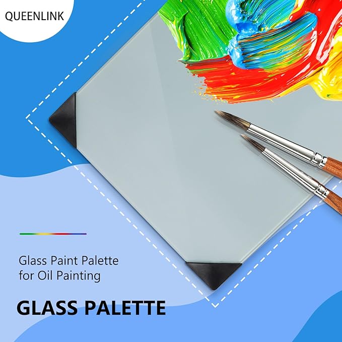 Glass Palette for Oil Painting 16 x 12 Inches, Grey Paint Mixing Palette, Painting Supplies for Acrylic Painting for Use with All Art Media, Artists, Adults