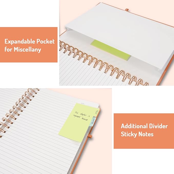 Forvencer A4 Lined Spiral Journal Notebook with 300 Numbered Pages, 11" X 8.5" Thick Journals for Writing with 100GSM Paper, Hardcover Notebooks with Contents for Work, School, Orange