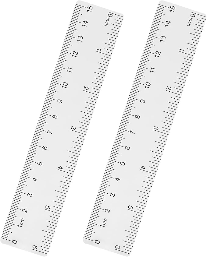 Clear Plastic Ruler 6 Inch Straight Rulers, Shatterproof Ruler with Inches and Centimeters for School Classroom, Home, or Office (2pcs)