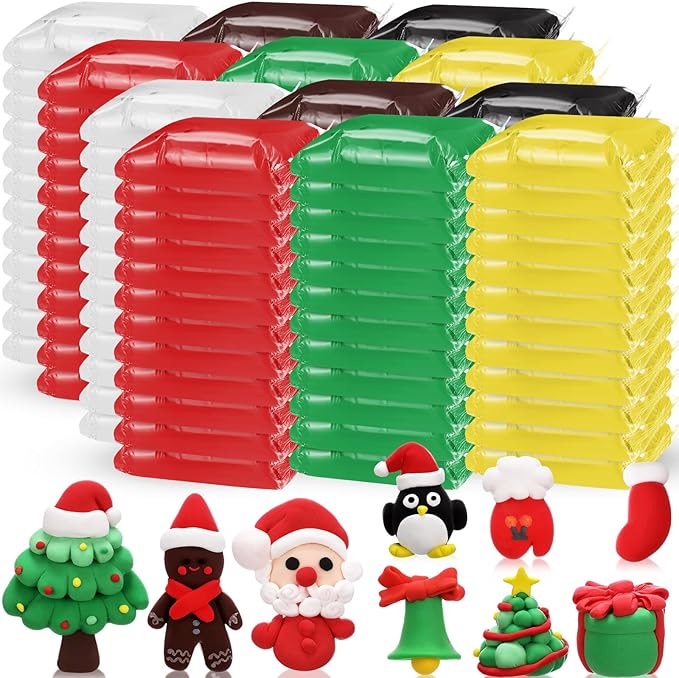 144 Pcs Air Dry Clay Bulk 76 oz Christmas Soft DIY Modeling Clay Kit Magic Foam Crafts for Sculpting Kids Gifts Party School Supplies for Crafts Artistic Project(Christmas Color)