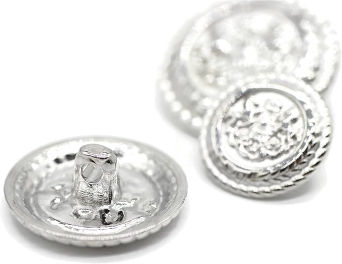 Silver Metal Shank Buttons - 12 Pcs - 3 Size Options - Twin Horse Round Metal Shank Buttons for Men Women Blazer Coat Uniform Shirt Suit and Jacket Sewing Craft DIY N7302