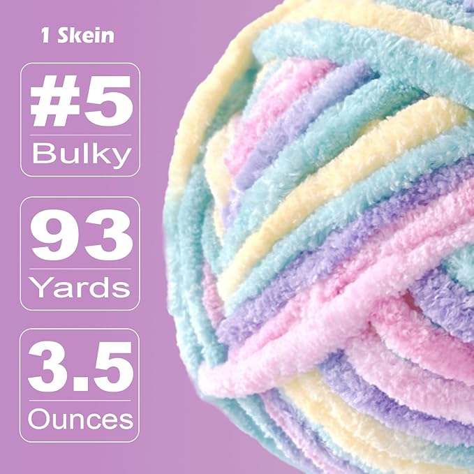 Soft Velvet Yarn Chenille Yarn for Crocheting and Knitting – Bulky (93 Yards/100g) - Polyester - Yarn for Blanket Amigurumi Weaving Crafts (Pastel, 1 Pack)