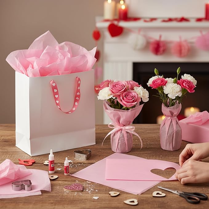 Qilery 500 Sheets Light Pink Tissue Paper Bulk for Gift Bags 20 x 30 Inch Acid Free Packaging Wrapping Paper Sheets for Valentine's Day Decoration DIY Crafts, Wedding, Packing Supplies for Moving