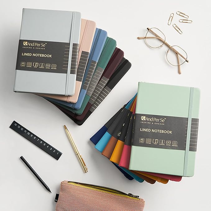 &And Per Se Lined Journal Notebook (3 Packs), 160 Pages 100GSM Thick Paper, A5 Hardcover College Ruled Journals for Writing, 5.7'' x 8'' (Cyan, Pink & Purple)