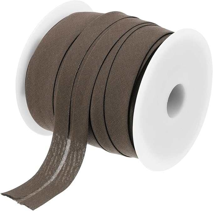 MECCANIXITY 3/4 Inch Single Fold Bias Tape Cotton Continuous Bulk Bias Tape for Sewing, Seaming Quilting Hemming Binding Crafts (Brown 25 Yards)