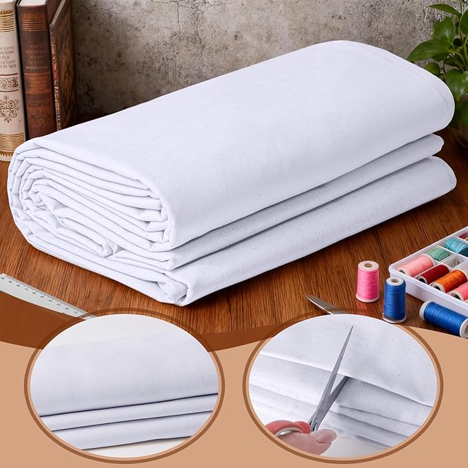57 Inch 100% Cotton Muslin Fabric, 5Yard Bleached Muslin Linen Fabric by The Yard Suitable for Sewing Embroidery, Garments, Crafts