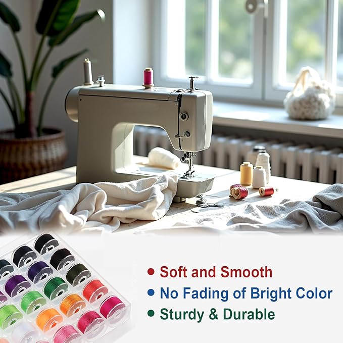 36 Colors Bobbin Thread Set with Case - Prewound Class15 Bobbin for Singer/Brother/Janome/Embroidery Machines