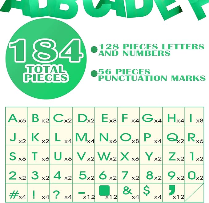 184 Pcs Large Vinyl Letter Sticker 6" Big Alphabet Number and Symbol Sticker Self Adhesive Removable Letter Decal for Christmas Bulletin Board Classroom Decor Poster Window Door Mailbox(Green)