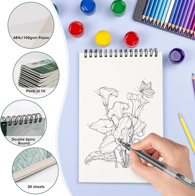 20 Pieces 5.5'' x 8.5'' Top Spiral Bound Sketch Books, 30 Sheets Each (68lb/100gsm) Bulk Artist Sketch Pads, Sketch Book for Kids, Art Sketchbooks for Painting